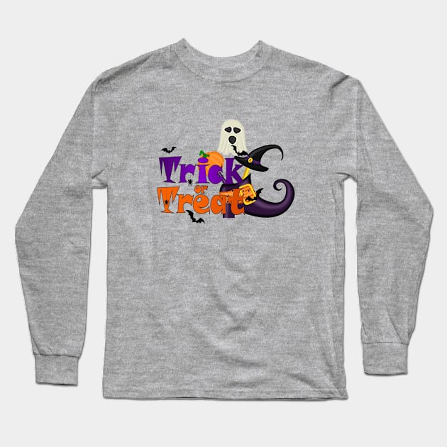 Cute Trick or Treat Graphic Haunted Witches Shoe Long Sleeve T-Shirt by dcohea